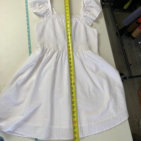 Old Navy Dress Womens Medium White Flutter Sleeve Fit Flare Smocked Mini Short - Picture 6 of 7